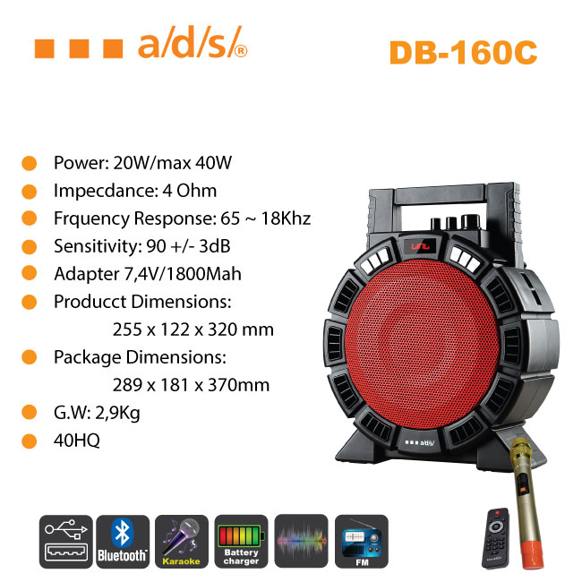 LOA KÉO NHỰA a/d/s 6,5'' DB160C (20W/max 40w)