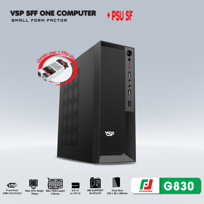 Combo Vỏ Case Máy Tính VSP SFF + Nguồn 200W - G830 