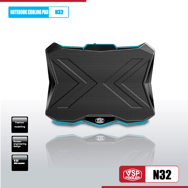 Fan tản hiệt cho laptop Notebook cooler pad N32 LED Green