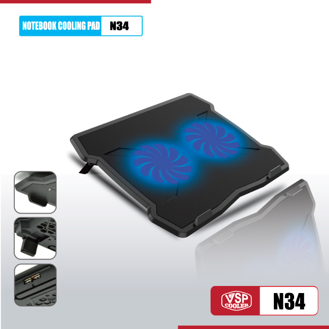 Fan tản hiệt cho laptop Notebook cooler pad N34 LED