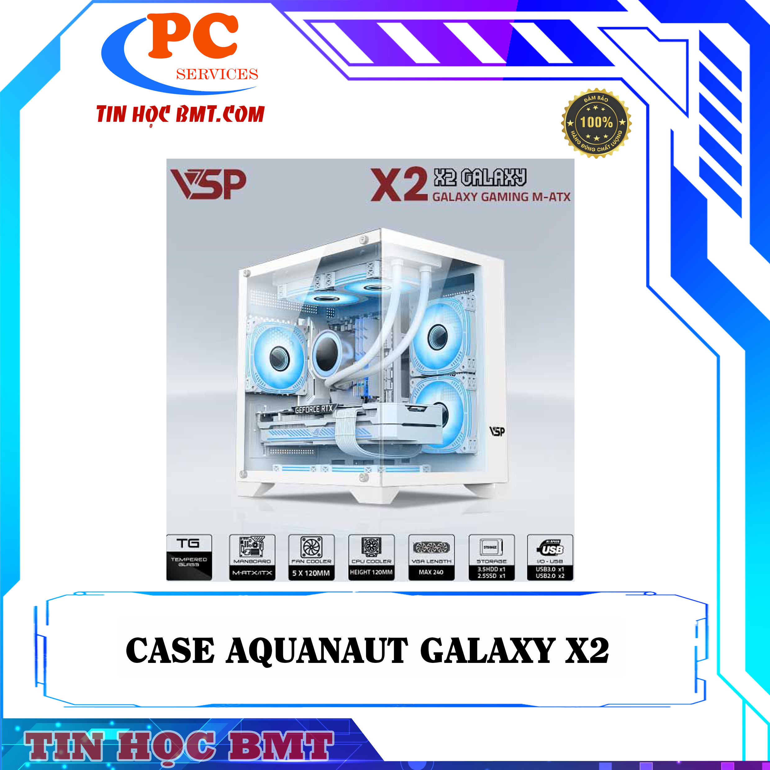 Case Aquanaut Pro Gaming Micro ATX X2 Galaxy - Trắng