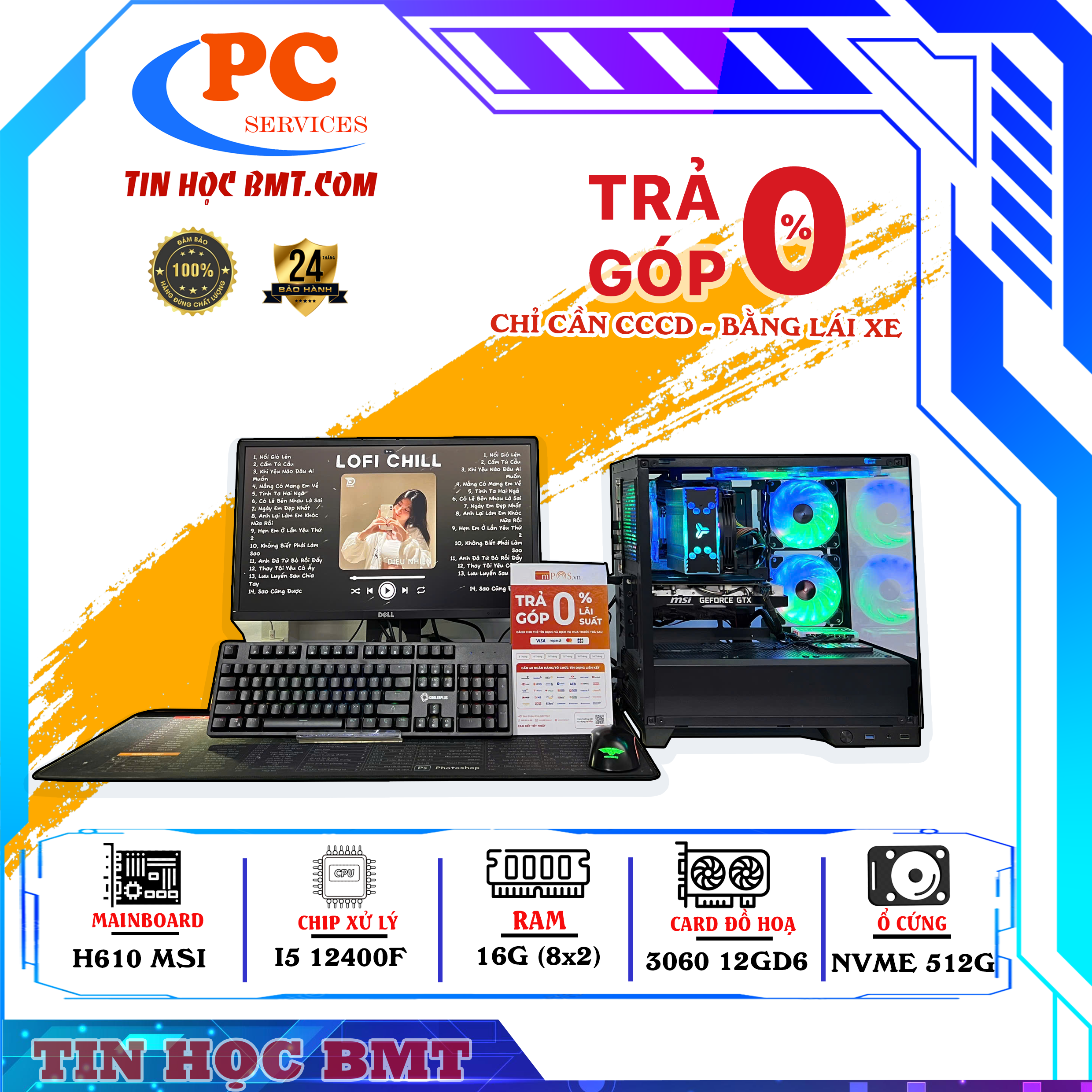 PC Gaming  | Intel I5 12400F/ RTX 3060 12G/ RAM 16GB/ SSD NVME 512GB