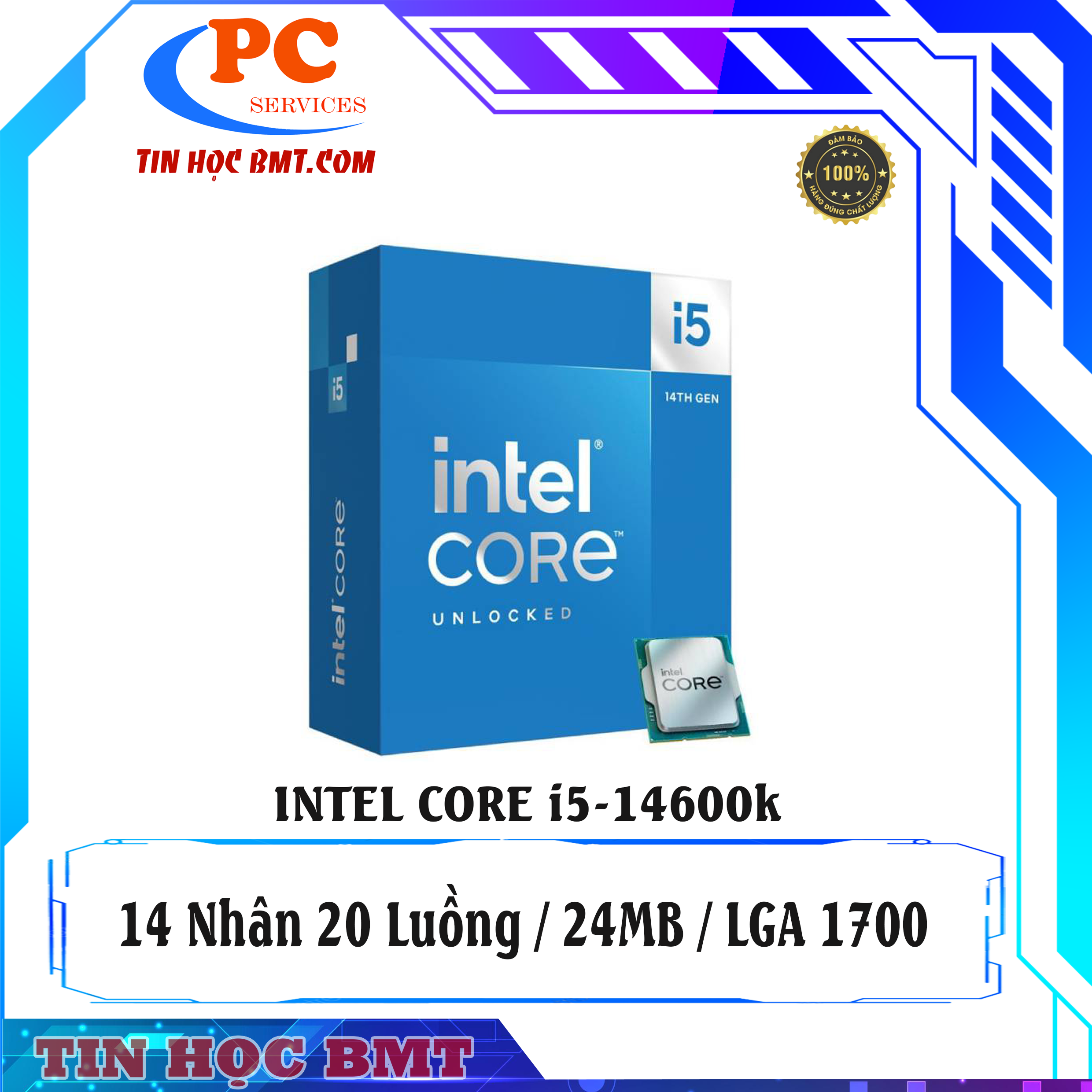 Bộ vi xử lý Intel Core i5 14600K / Turbo up to 5.3GHz / 14 Nhân 20 Luồng / 24MB / LGA 1700
