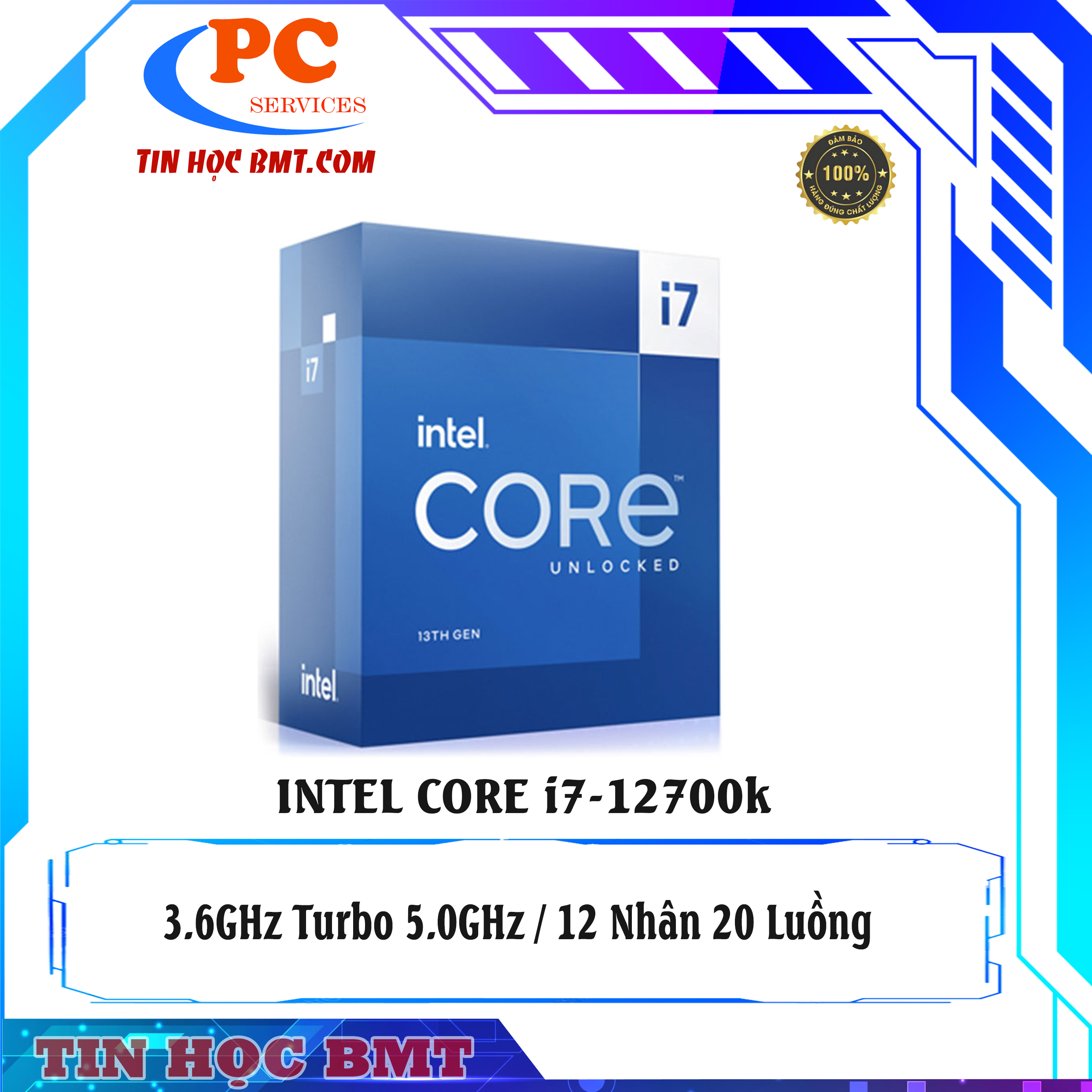 CPU Intel Core i7-12700K (3.8GHz turbo up to 5.0Ghz, 12 nhân 20 luồng, 25MB Cache, 125W)