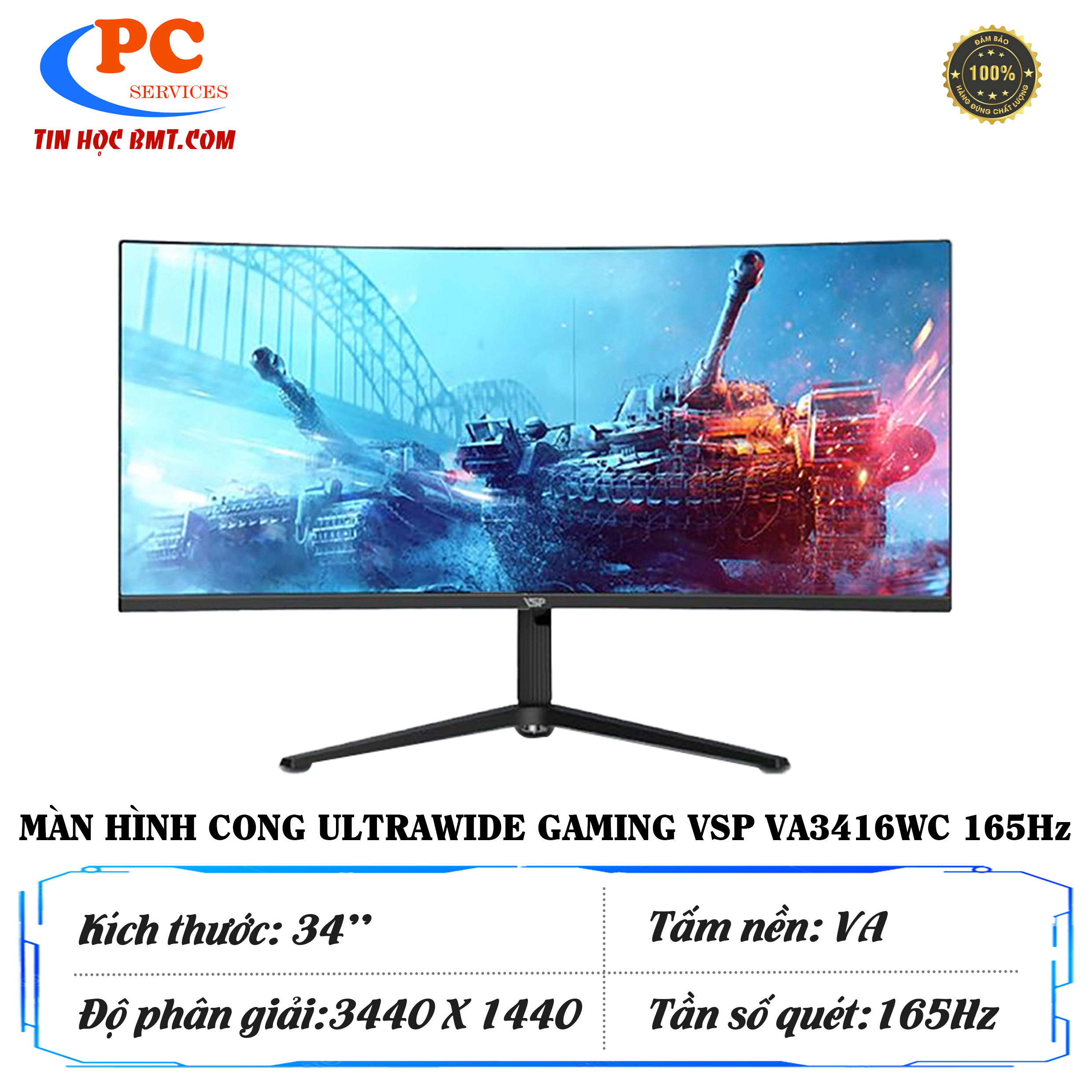 MÀN HÌNH CONG ULTRAWIDE GAMING VSP VA3416WC 165Hz