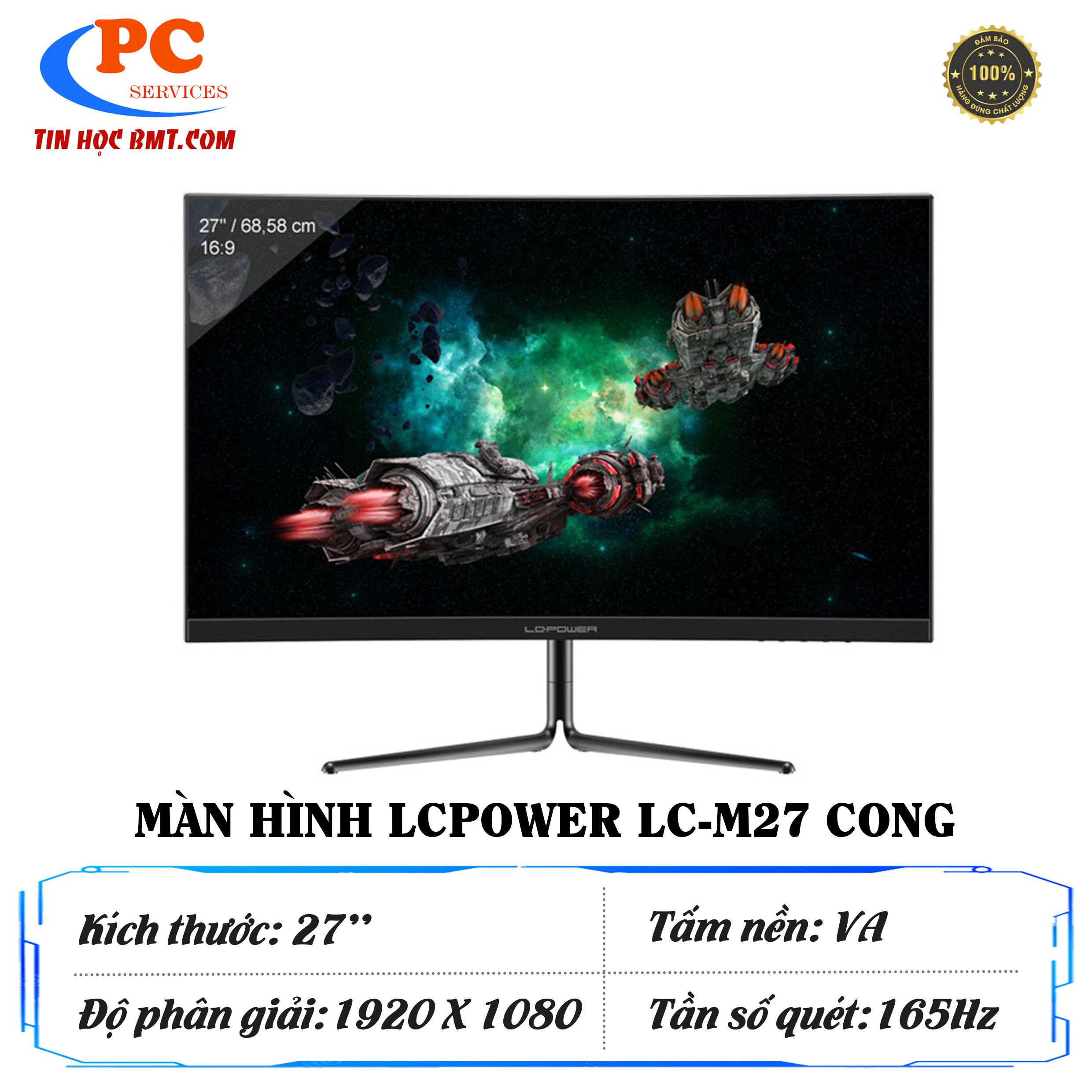 Màn hình 27 inch LC-POWER (LC-M27-FHD-165-C-V2) FHD 165Hz VA Cong