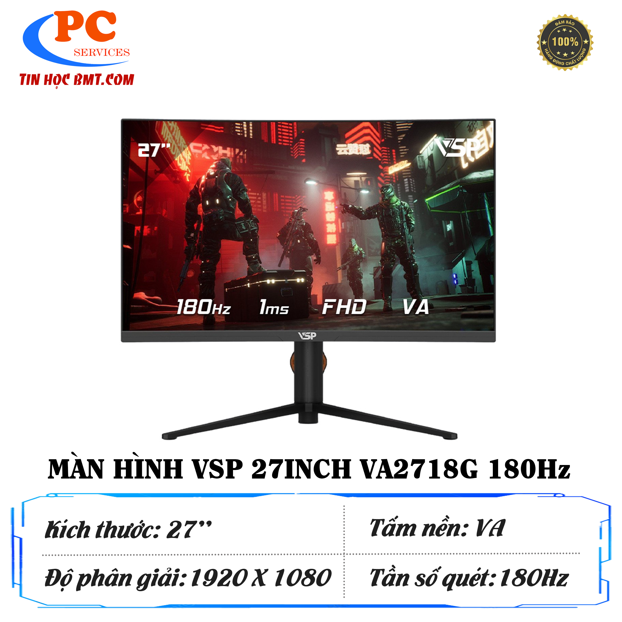 Màn hình Gaming VSP VA2718G | 27 inch, Full HD, VA, 180Hz, 1ms, cong