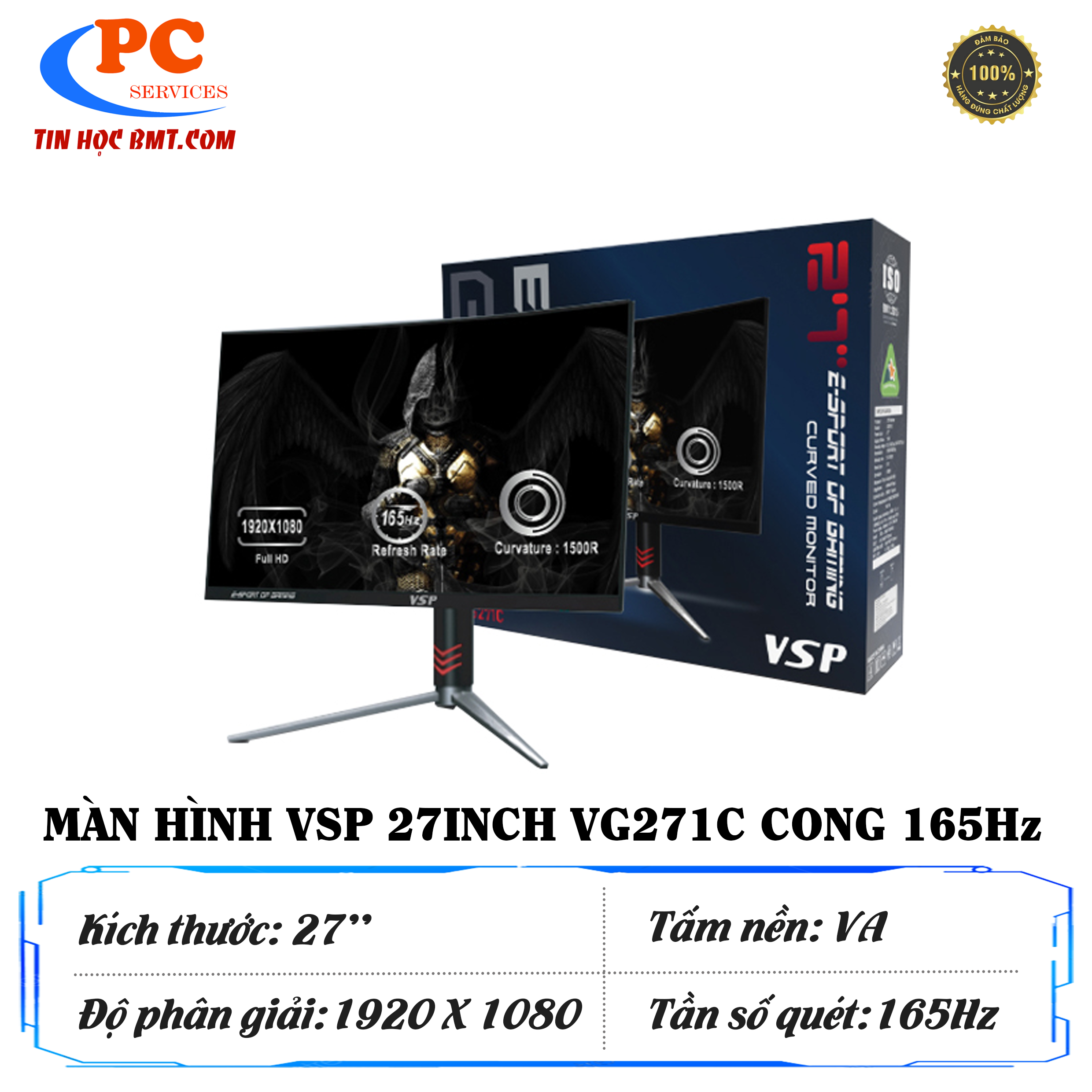 Màn hình cong VSP 27inch ESport Gaming VG271C - Đen - 165Hz