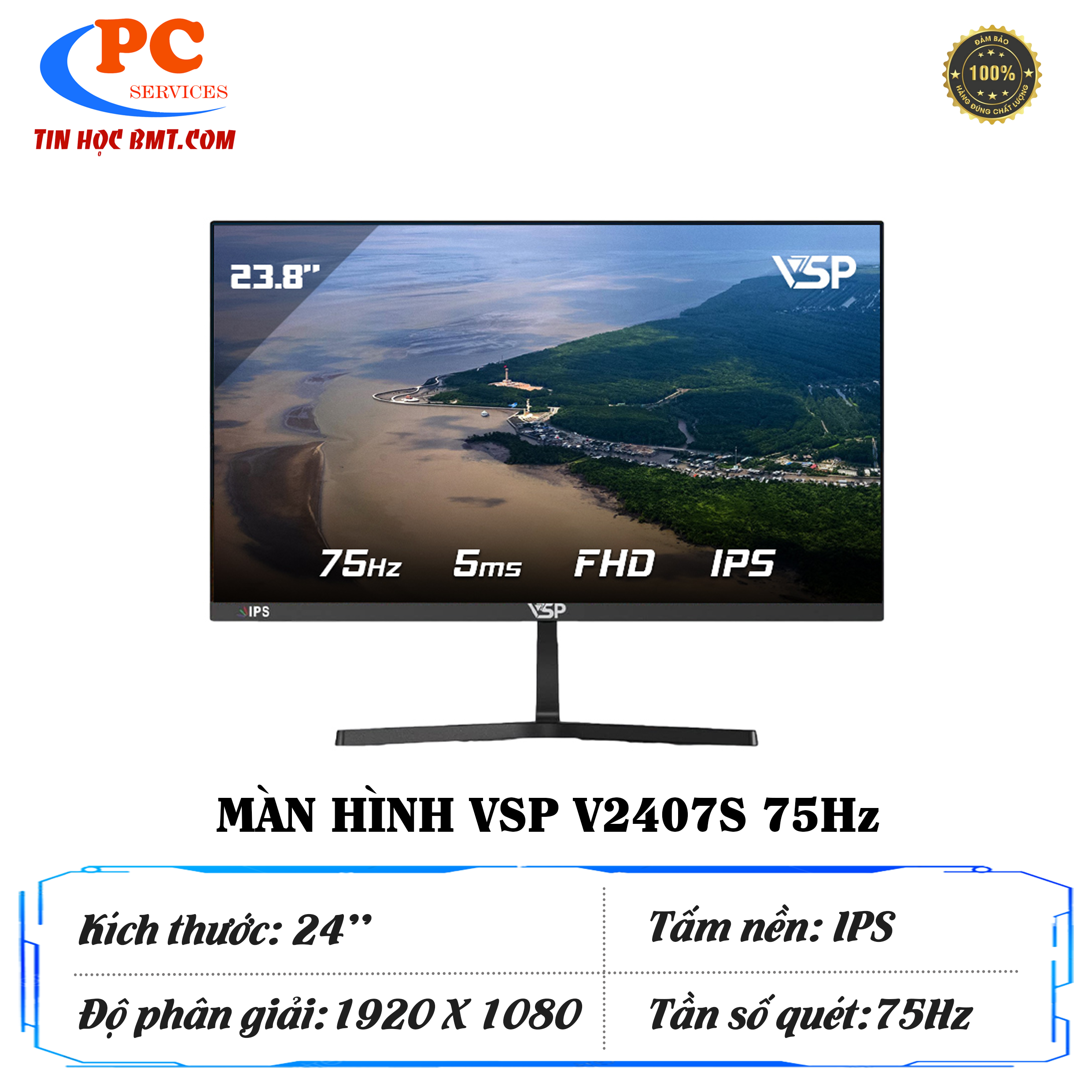 Màn hình VSP IPS 24inch tràn viền IP2407S - Đen