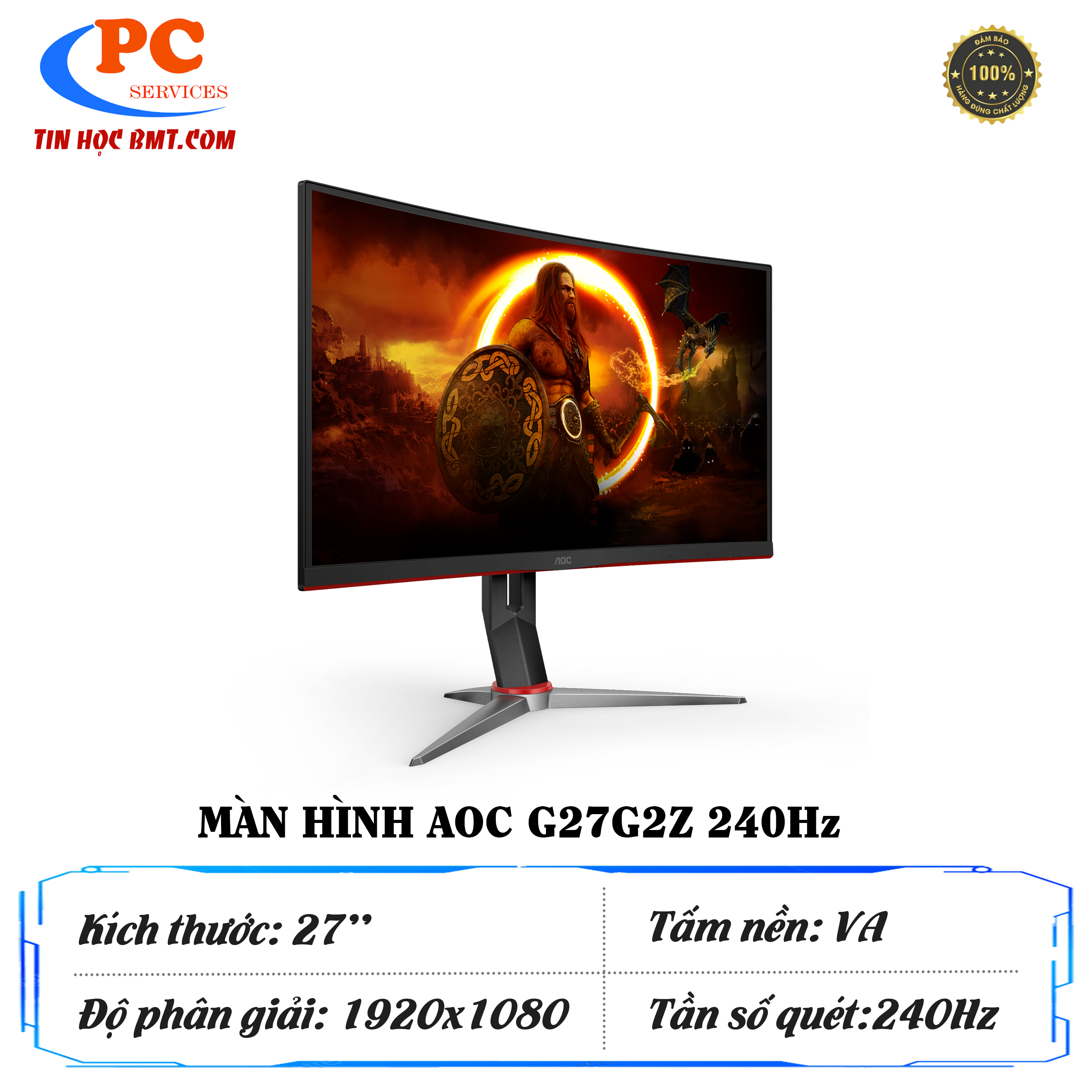 Màn hình Gaming AOC C27G2Z | 27 inch, Full HD, VA, 240Hz, 0.5ms, 250nits, cong, FreeSync