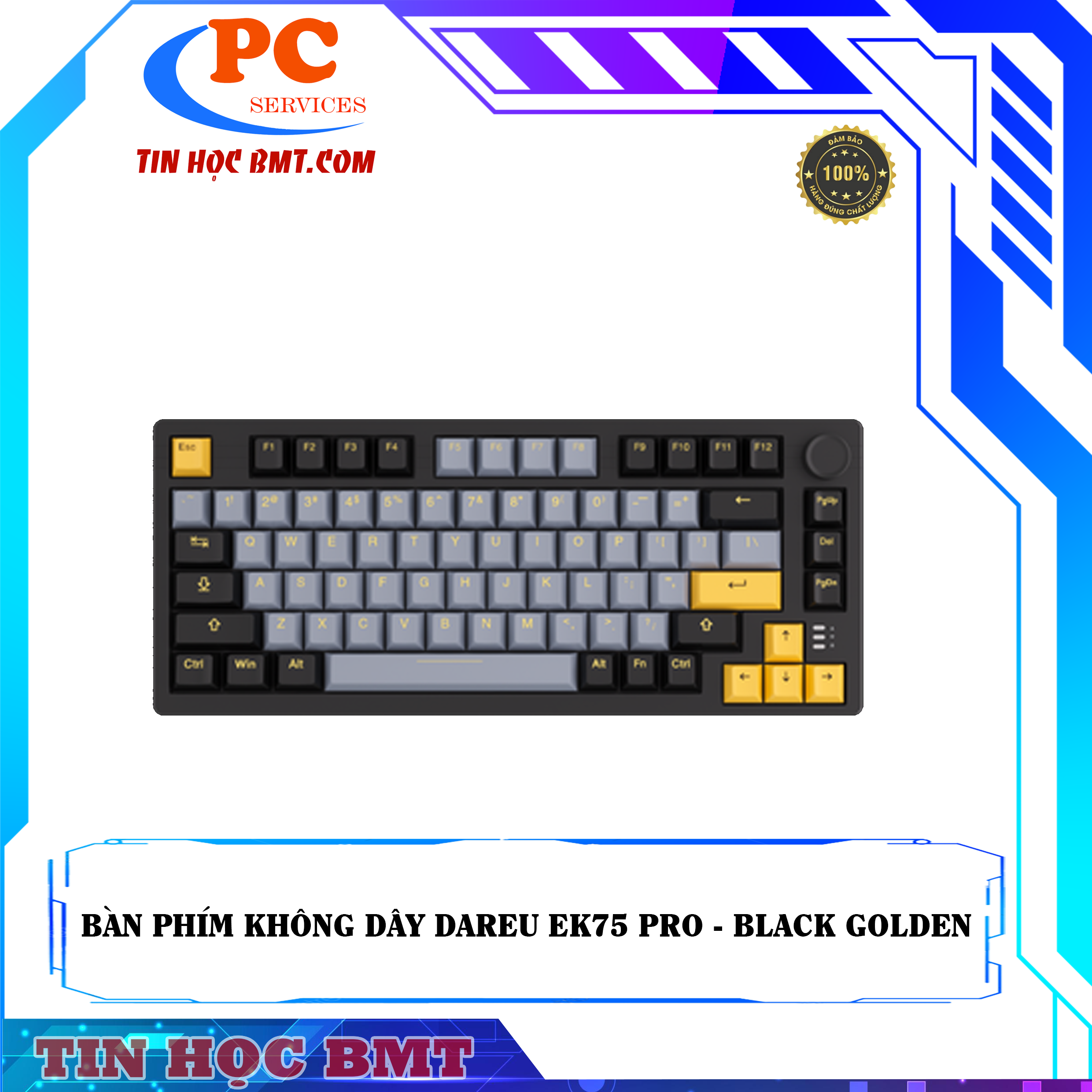 Bàn phím cơ không dây DAREU EK75 PRO - BLACK GOLDEN